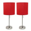 Limelights Brushed Steel Stick Lamp with Charging Outlet Set, Red, PK 2 LC2001-RED-2PK